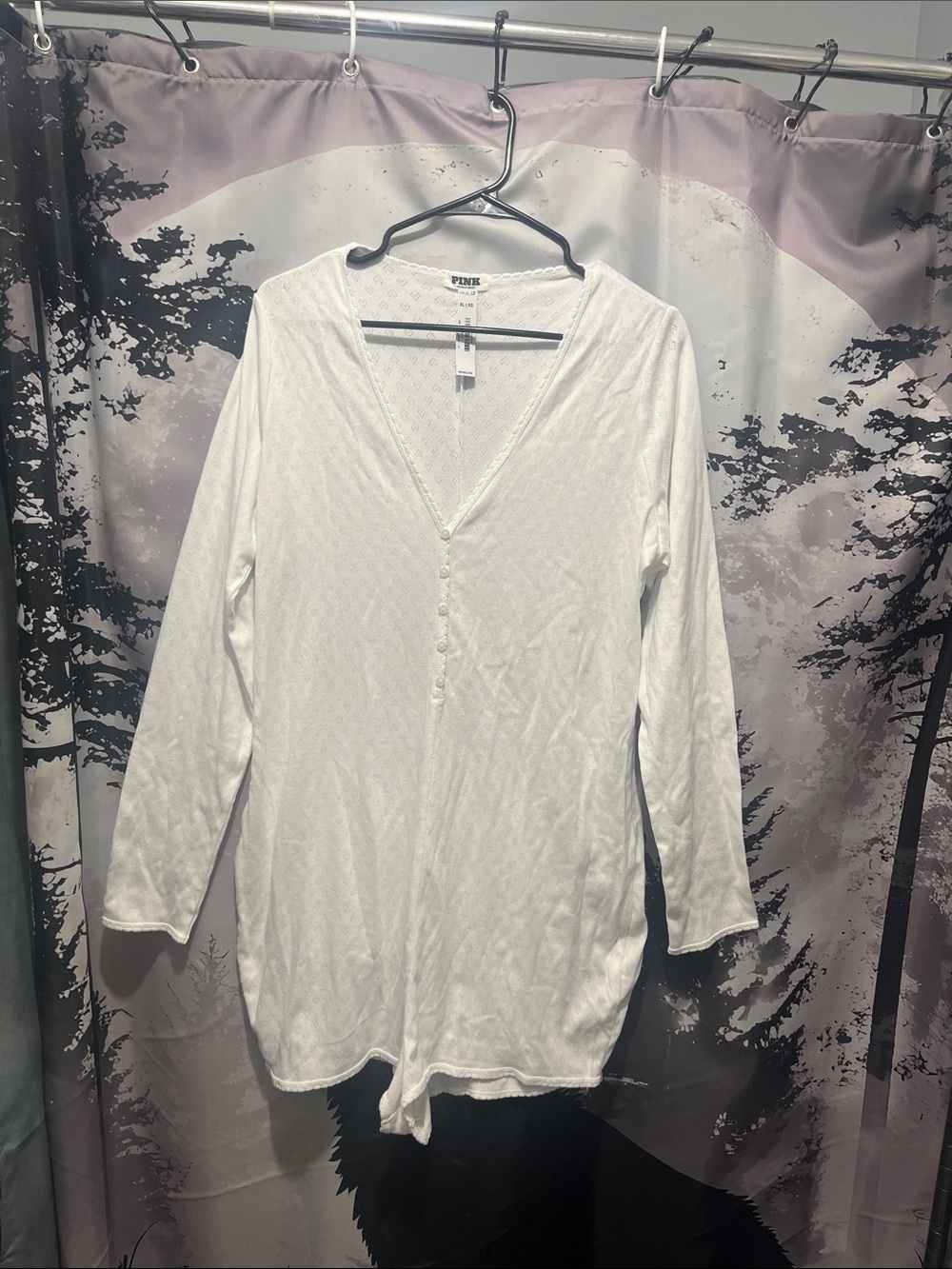 NWT PINK Victoria's Secret SLEEP WEAR. White V-Neck Button-Front ROMPER